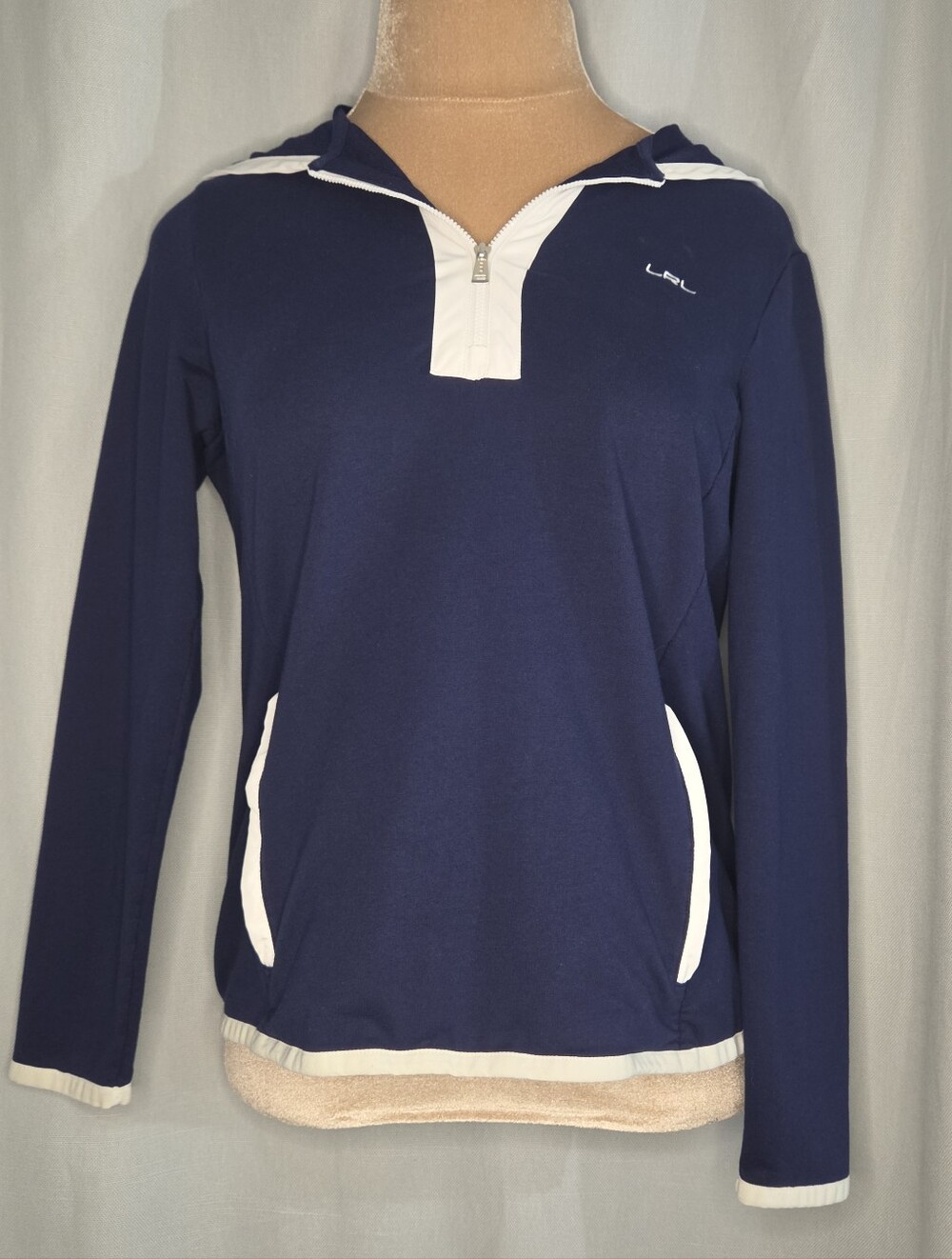 Ralph Lauren Navy Half-Zip Sweatshirt with White Trim Size Medium